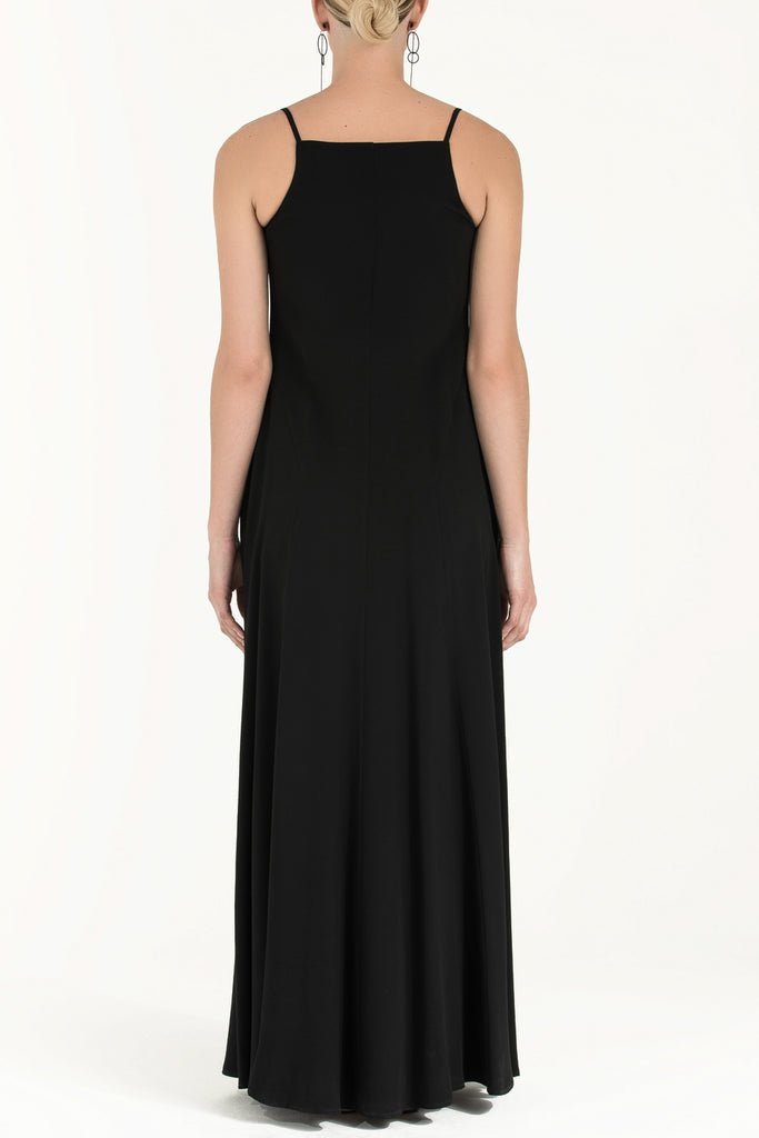 Askılı Desenli Uzun Elbise Siyah 92256