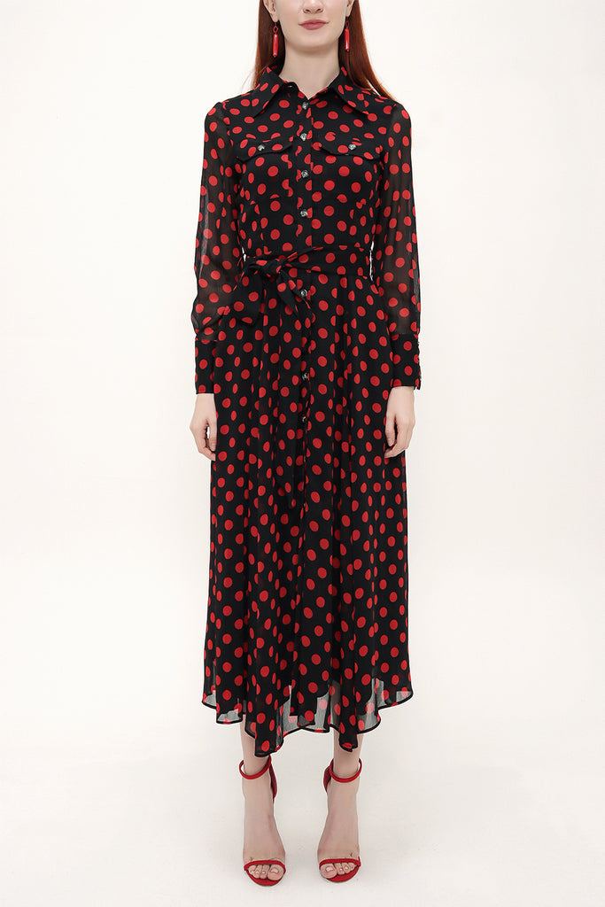 Red Button and Belted  Maxi dress   92758