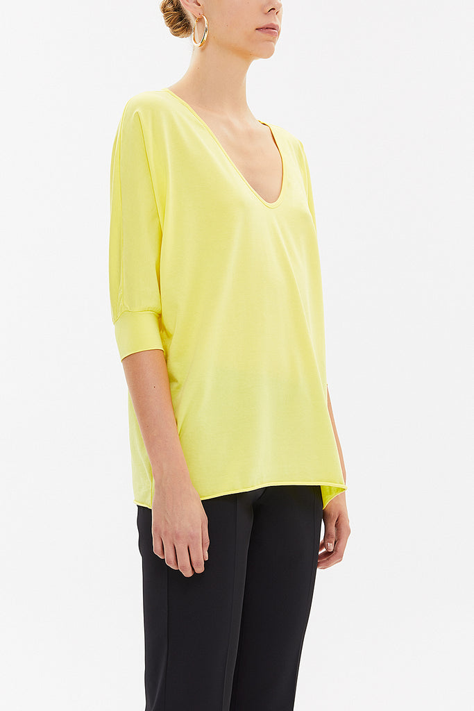 Yellow V-neck wide cut blouse 19590