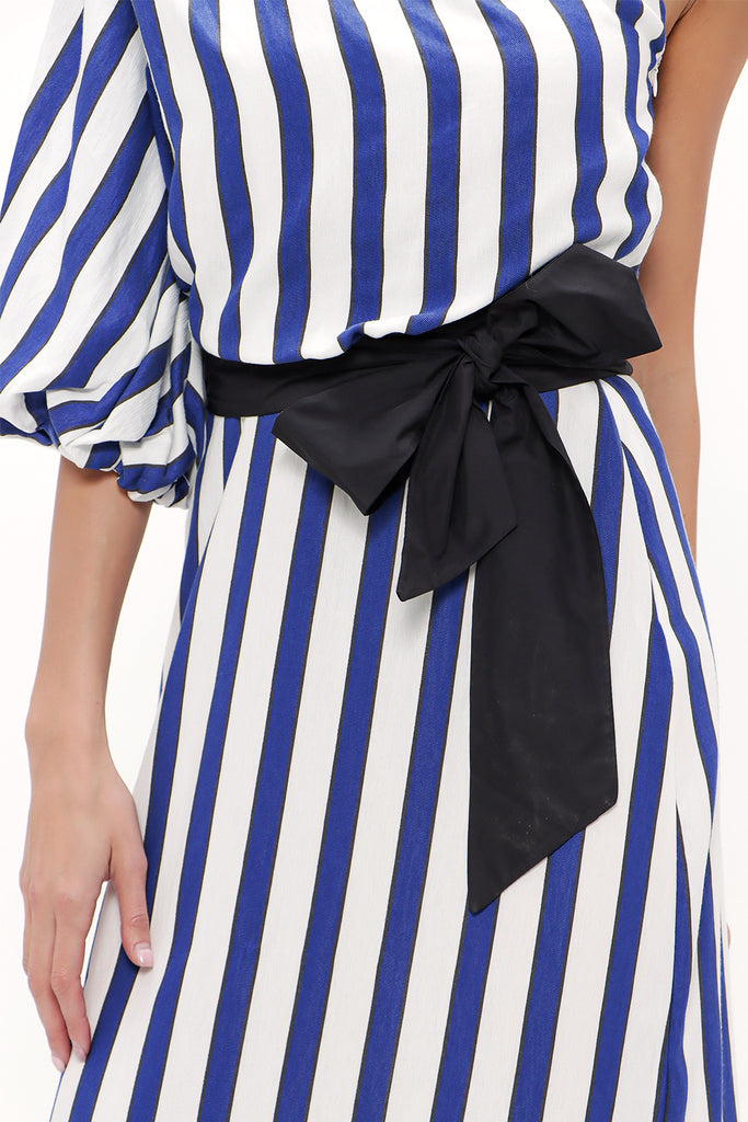 Navy Blue One shoulder godet midi dress 92802