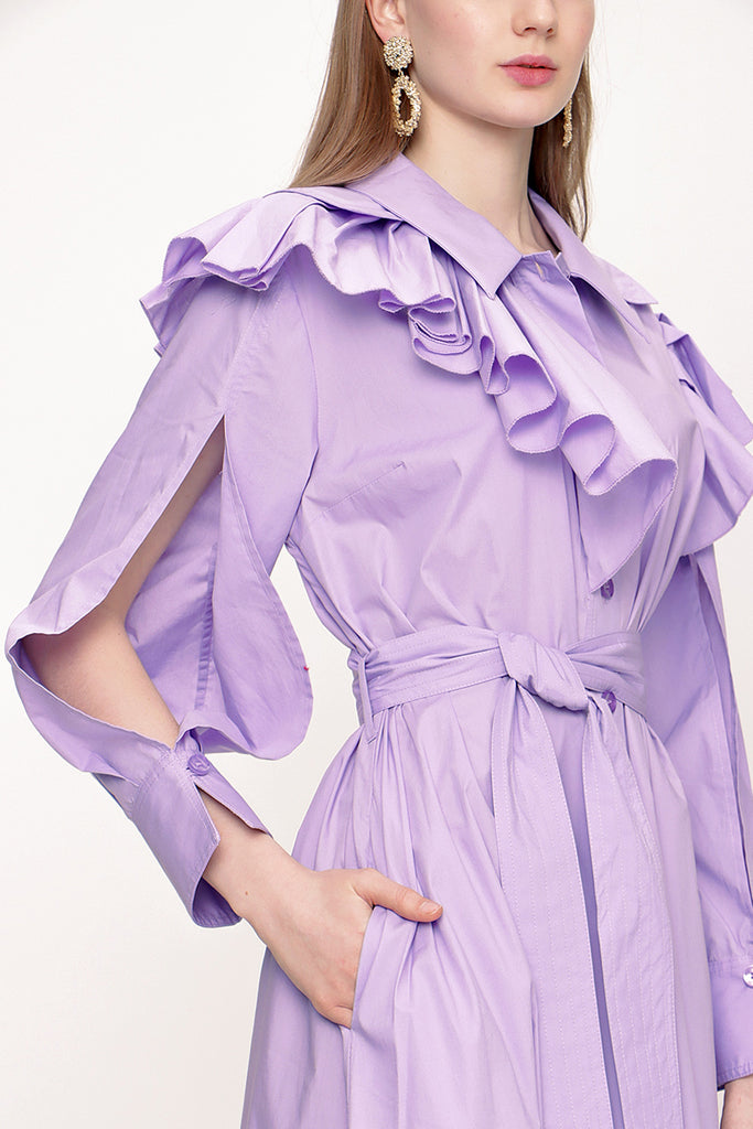 Lilac Ruffled neck shirt dress 93510