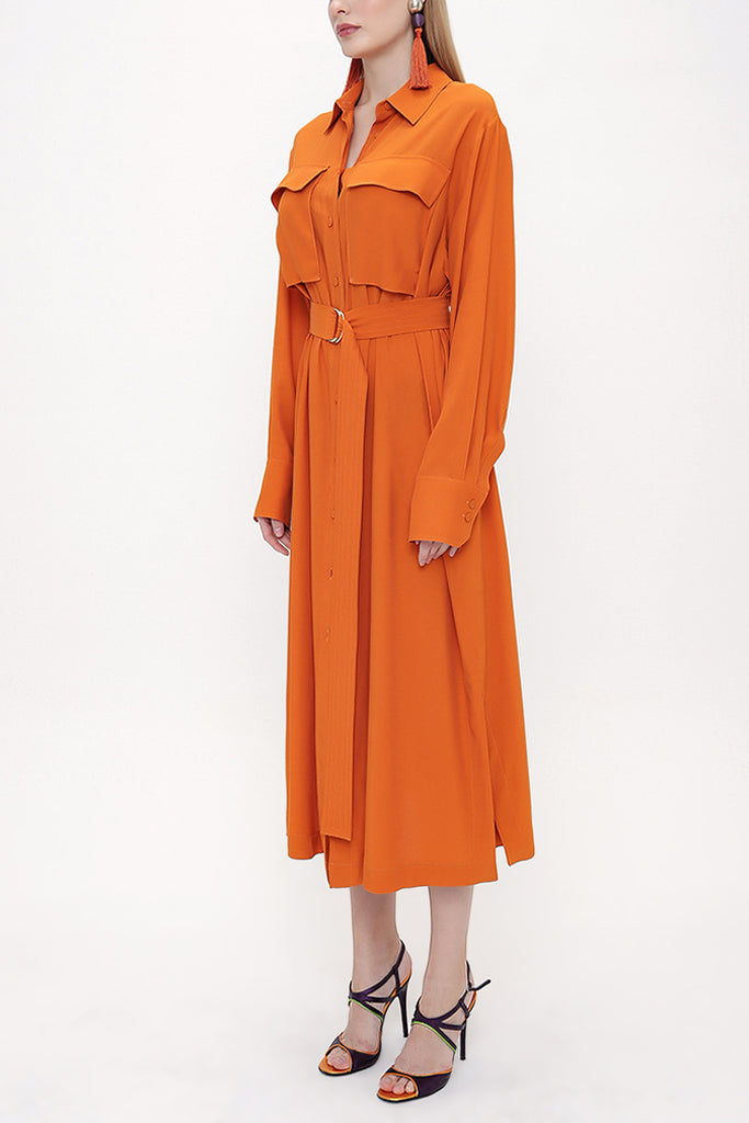 Orange Belted  wide cut dress  93827