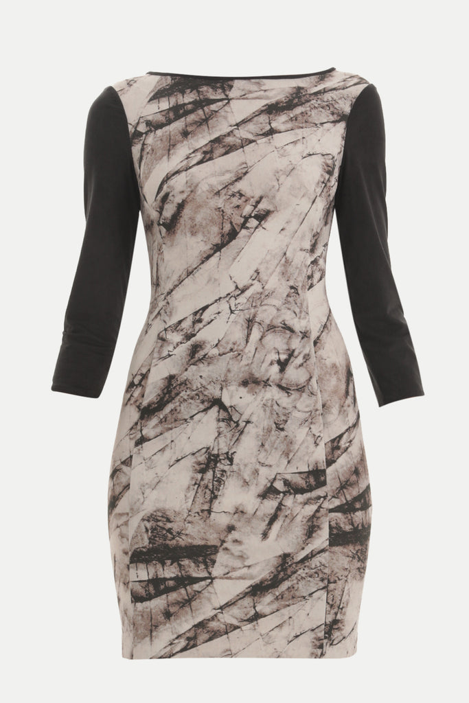 Black Faux leather mixed, printed mini dress 91632