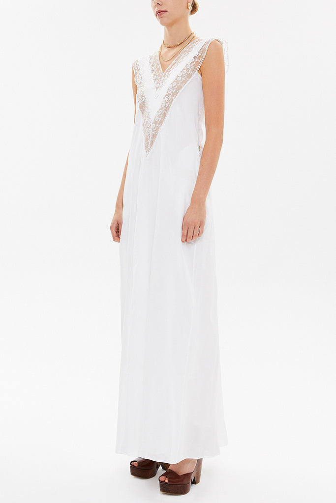 White V-neck laced maxi dress 92254