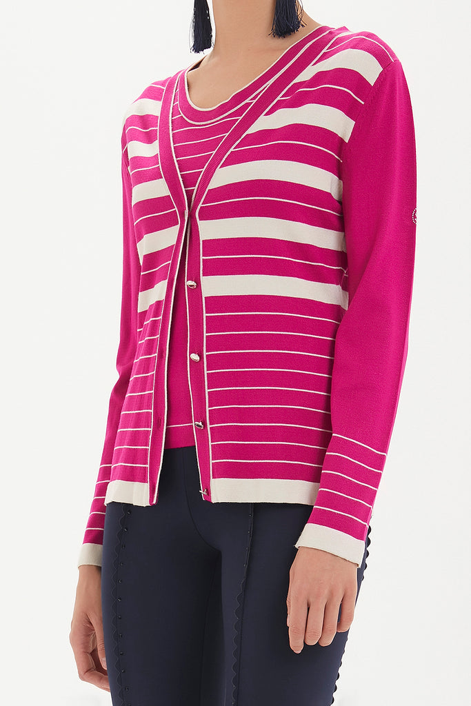 Fuchsia Striped and buttoned knitwear suit 28515