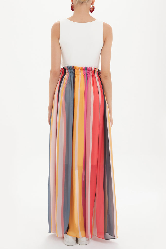 Striped Elastic  maxi chiffon skirt  81021