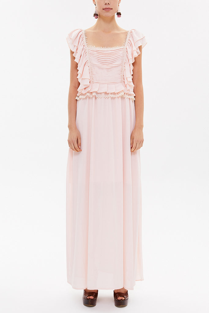 Pink Laced and ruffled maxi dress 92328