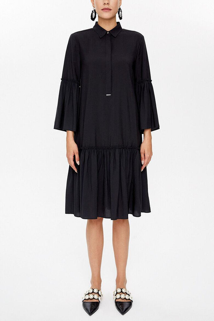 Black Front button pleated dress 92495