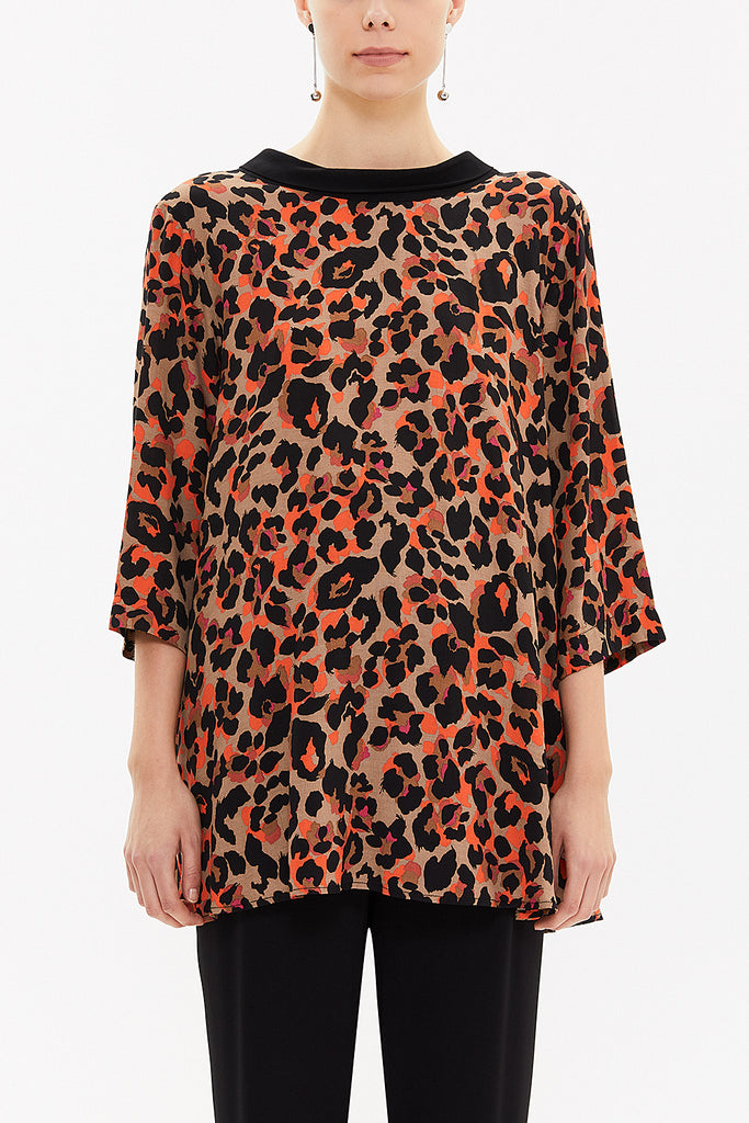 Patterned Contrast fabric detail wide cut blouse  19762