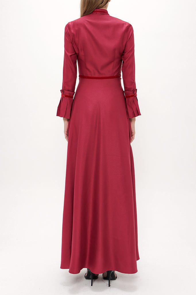 Red Pleat detail fitted waist maxi dress 92196