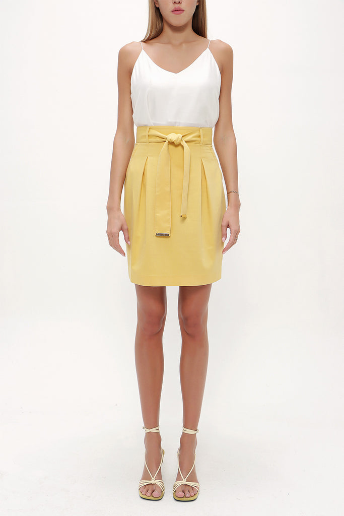 Yellow Belted  high waist  skirt  80697