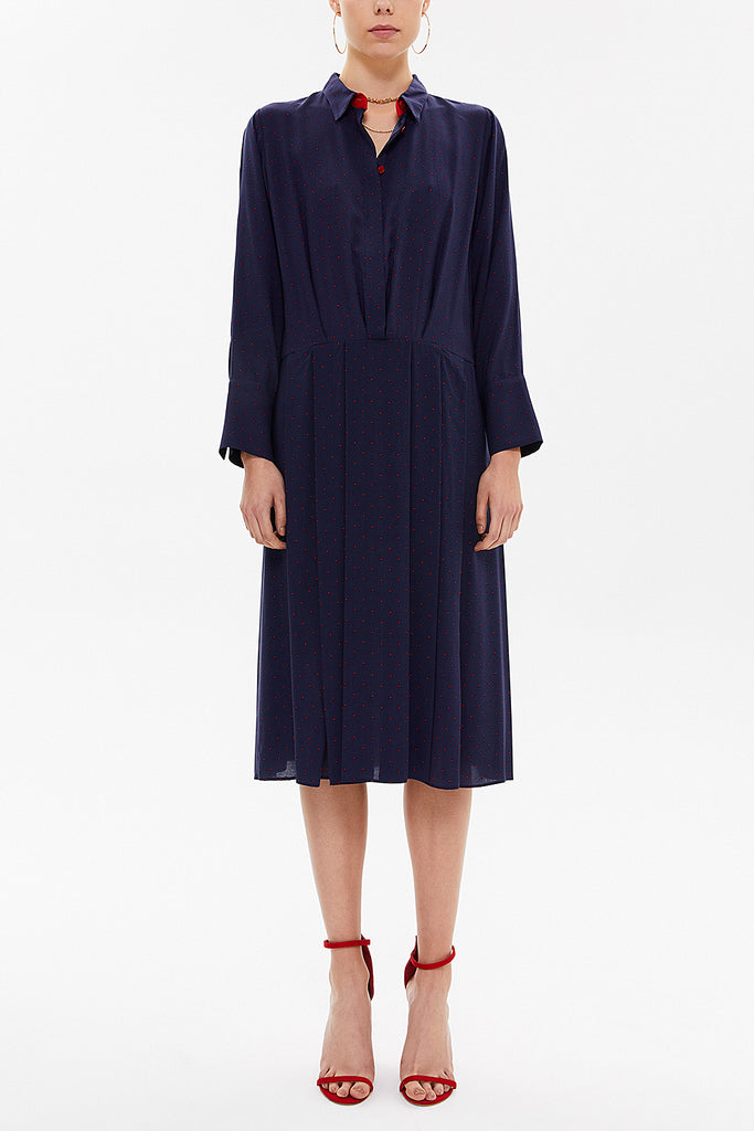 Navy Blue Pleated wide cut midi dress 92801