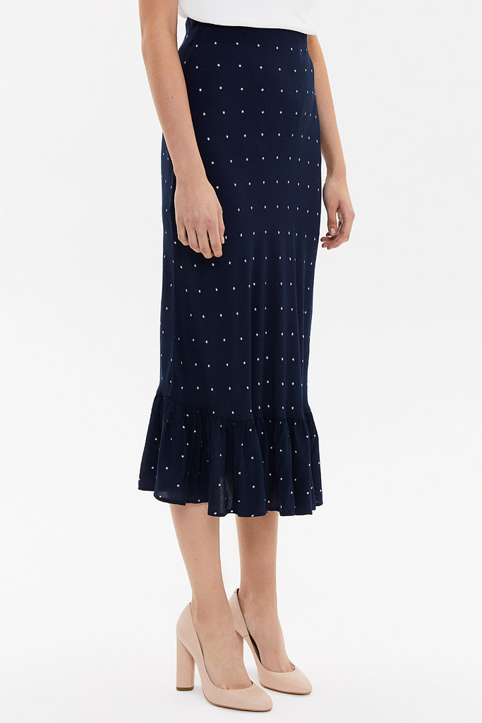 Navy Blue Mid-calf straight slim skirt  81124