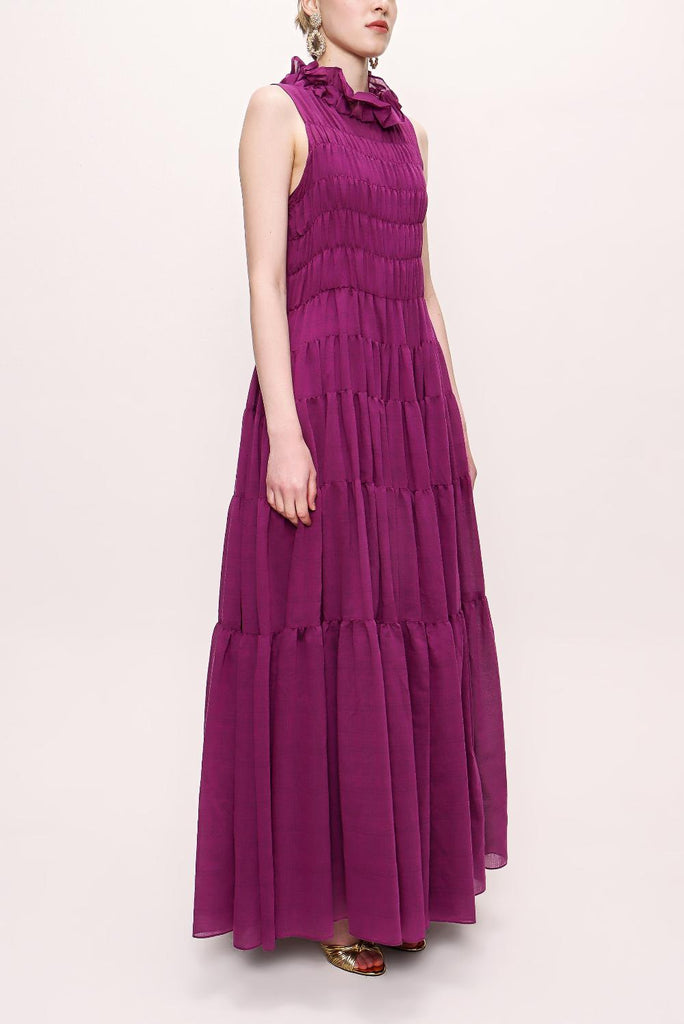 Purple Ruffle Detailed Long Dress 92846