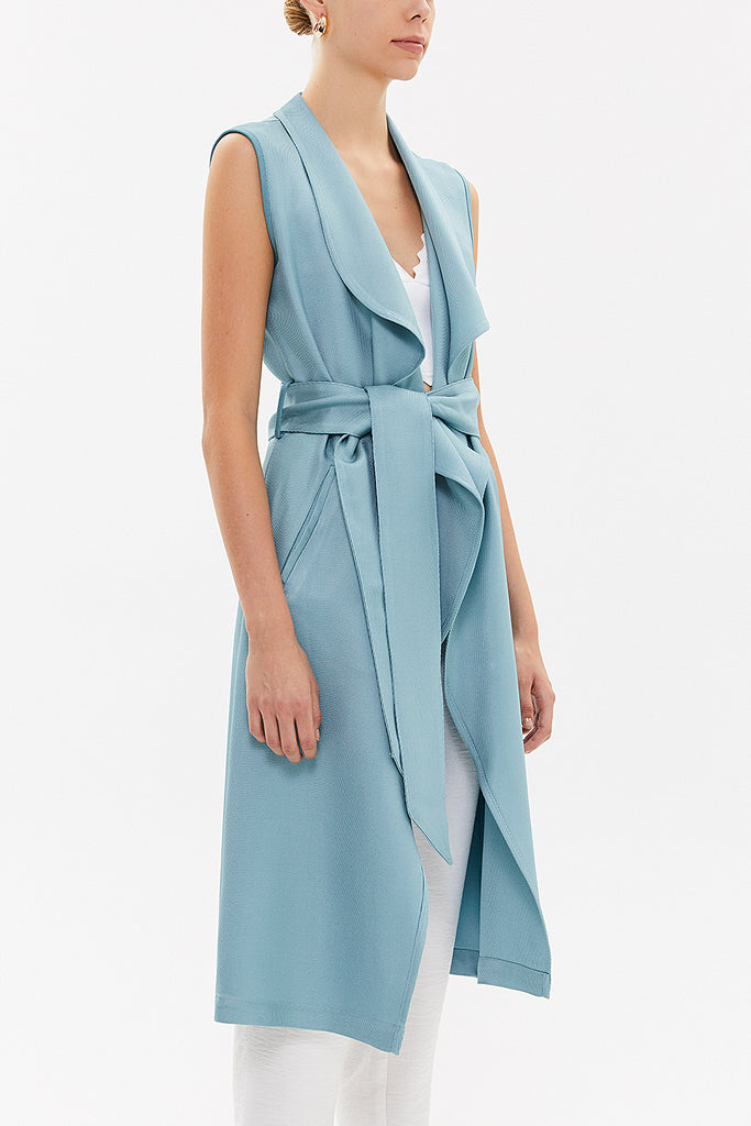 Blue Shawl collar sleeveless Jacket 61063