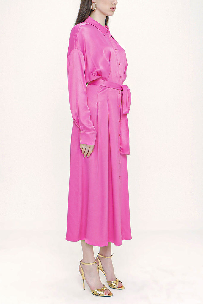 Pink Pleated Midi shirt dress 93798