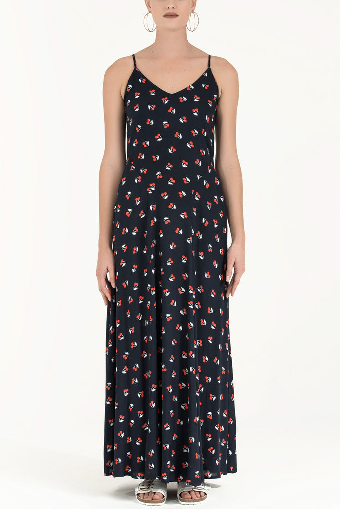 Askılı Desenli Uzun Elbise 92256