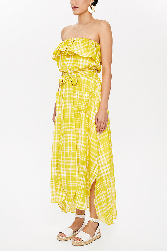 Acid Yellow Strapless waist tie dress 93116