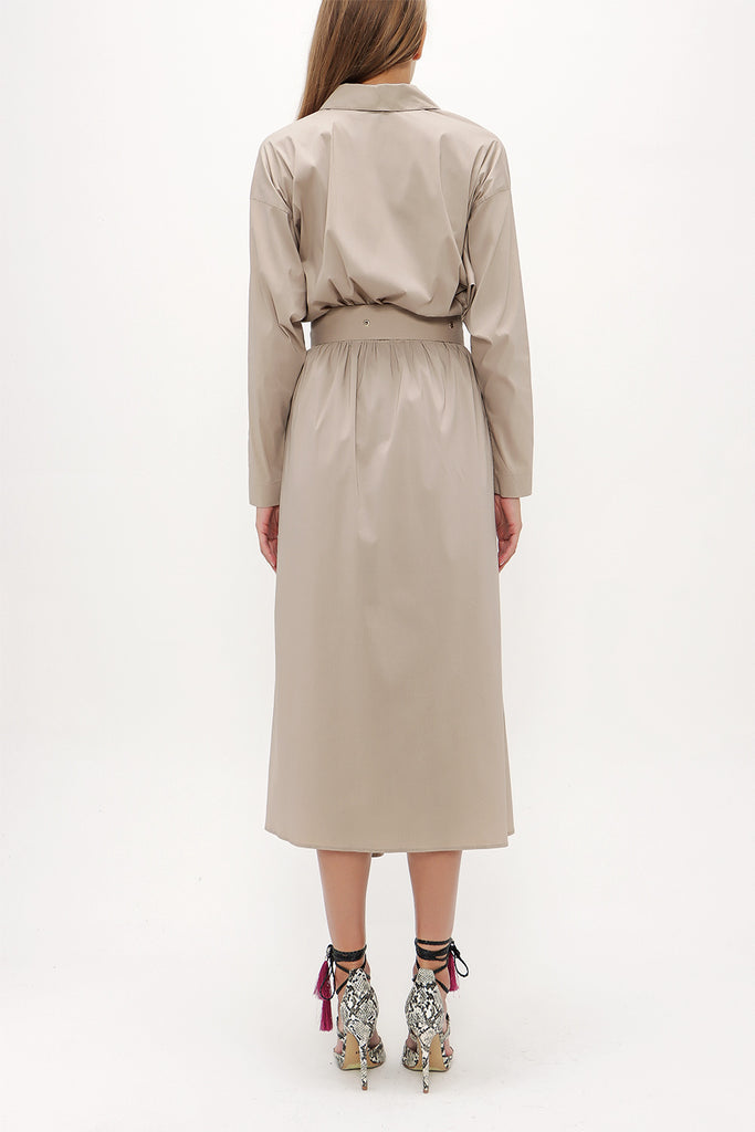 Beige Belted midi dress 92874