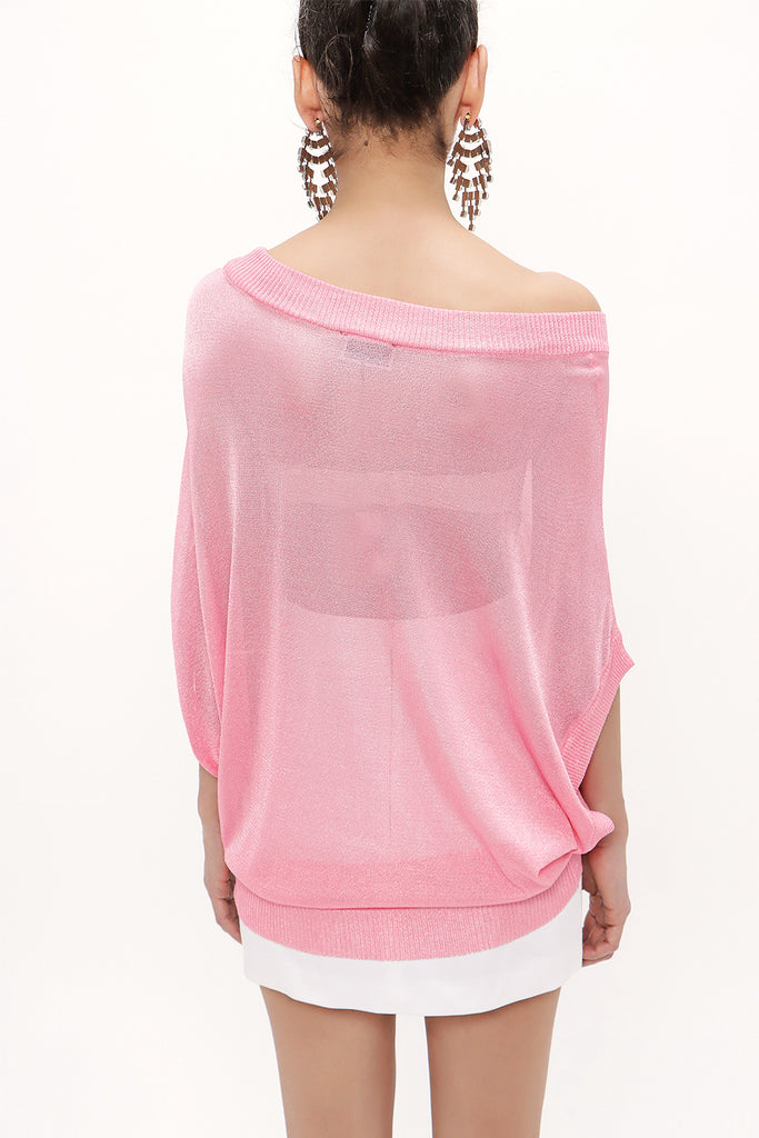 Pink Off shoulder  wide cut tricot  blouse  28828