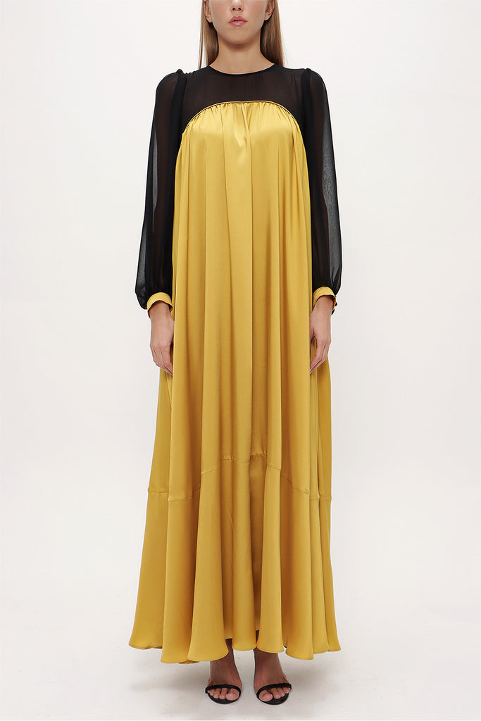 Yellow Wide cut Pleated maxi dress  93740