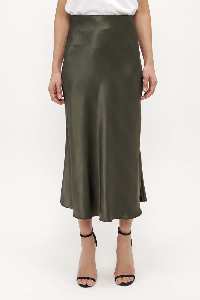 Green Elastic waist midi skirt 81150