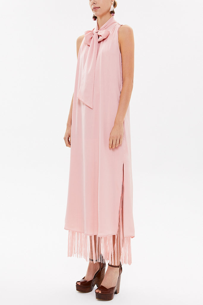 Pink Sleeveless slit maxi dress with tassels 92698