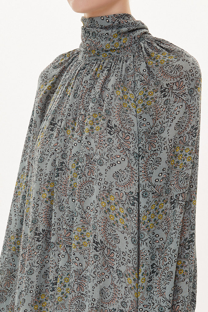 Gray Lace-up collar wide cut dress 93491