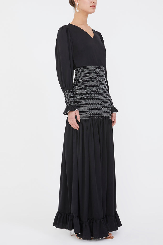 Kadın Süs Dikişli Uzun Elbise Siyah 92920