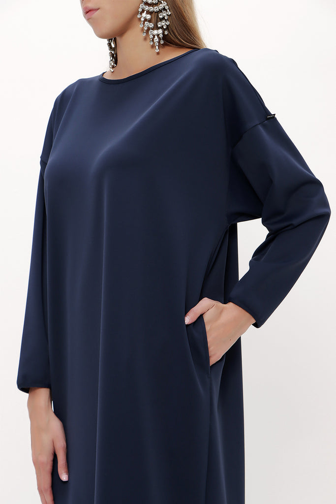 Navy Blue Wide cut woven  maxi dress  92175