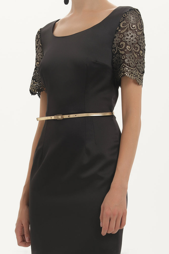 Black Lace satin mini dress 91361