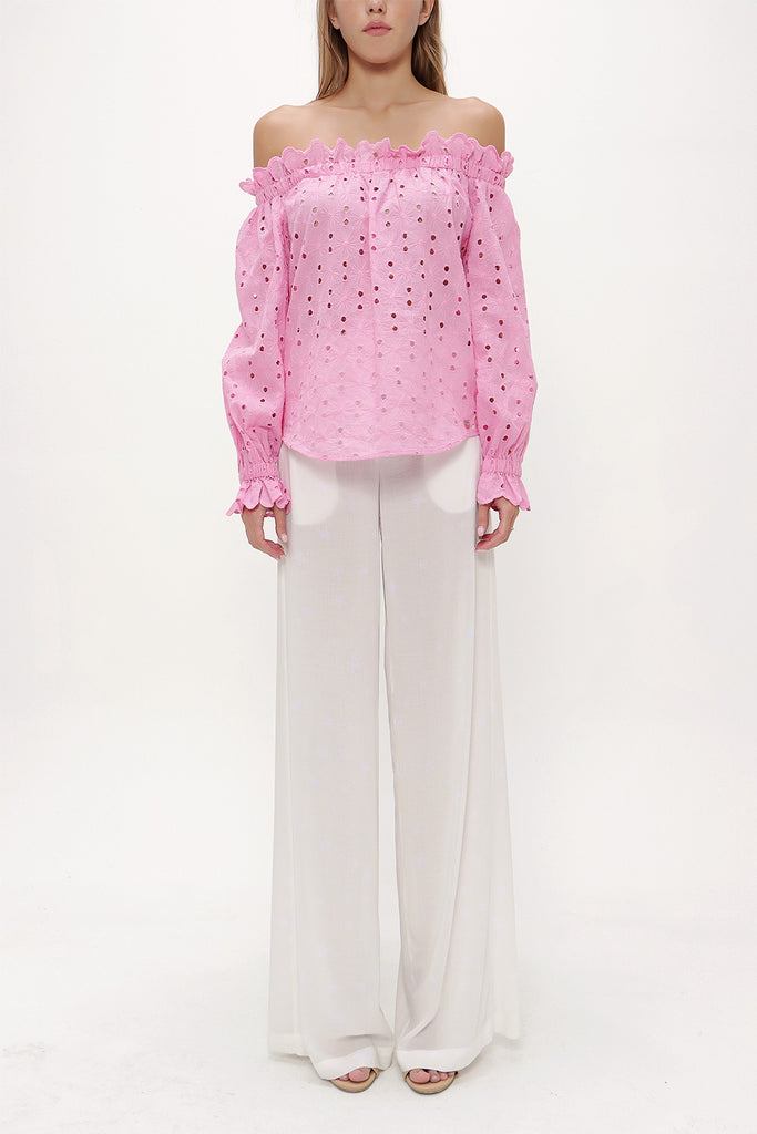 Pink Off shoulder  brode  blouse  19745