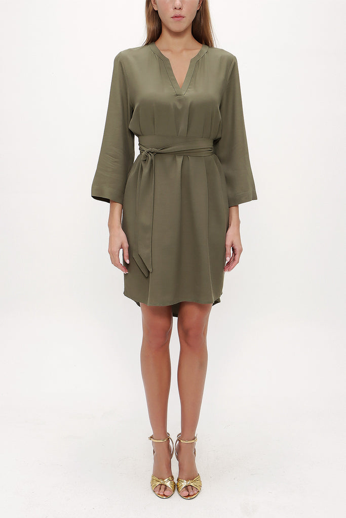 Khaki Belted wide cut mini dress 92383