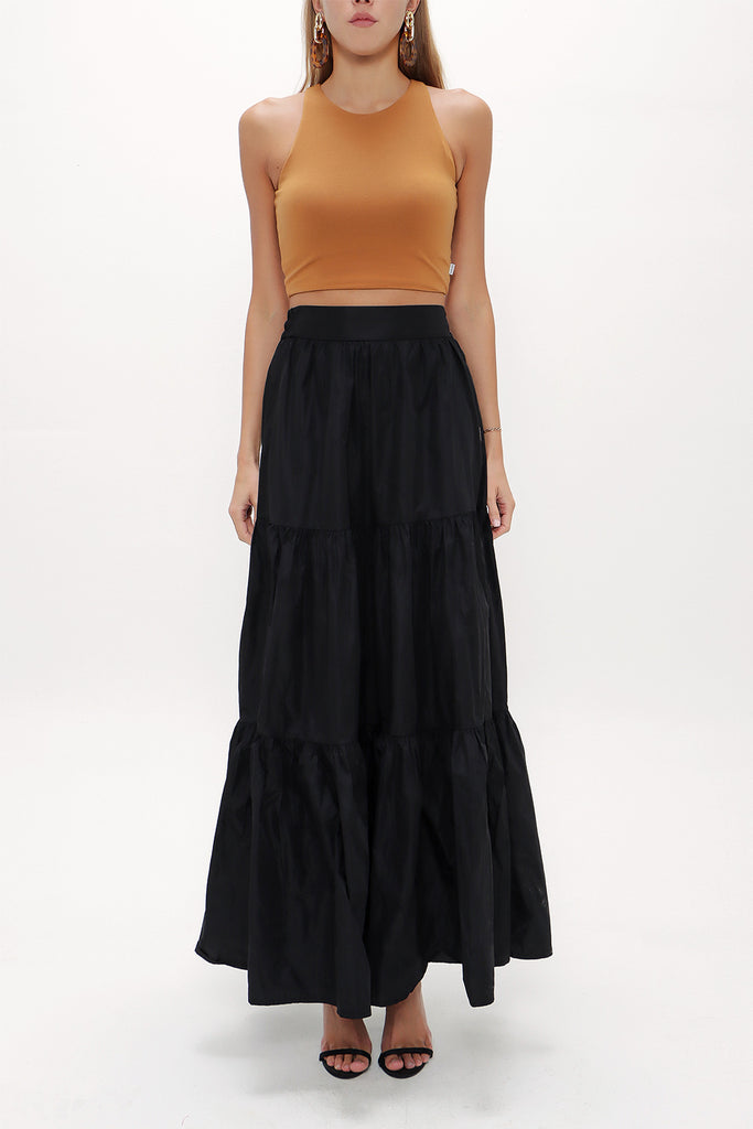 Black Elastic and Pleated maxi skirt 81099