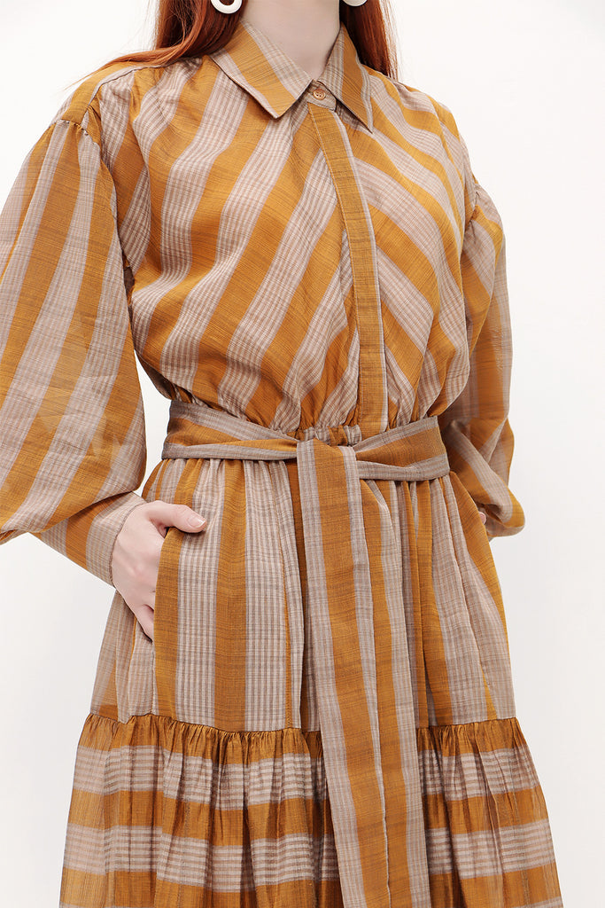 Mustard Gathered maxi dress 92863