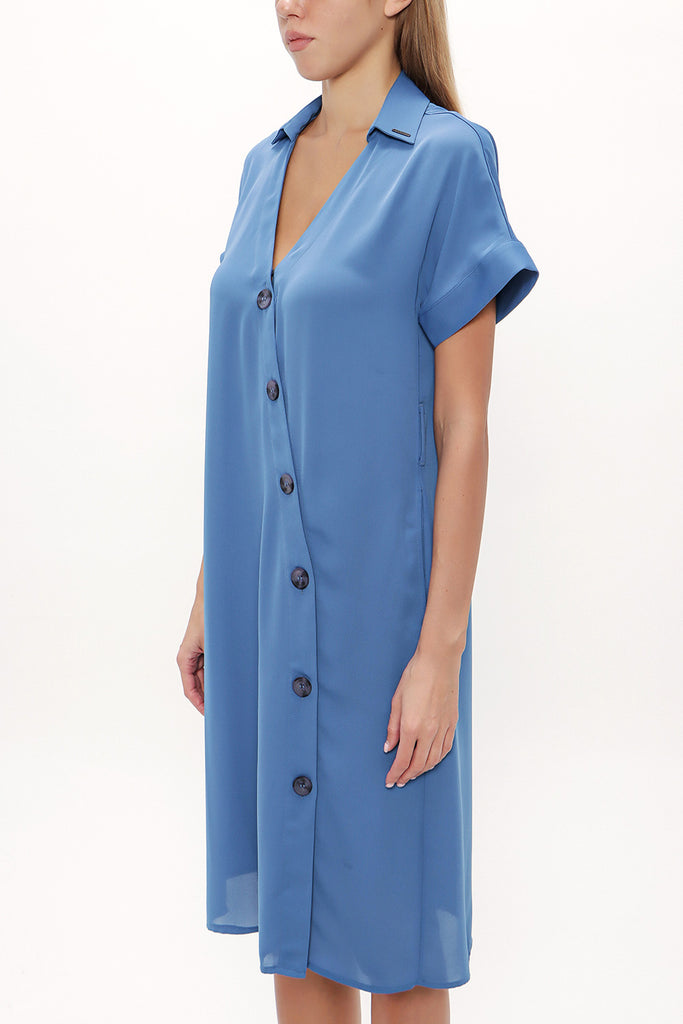 Blue Asymmetric fly midi dress 92764