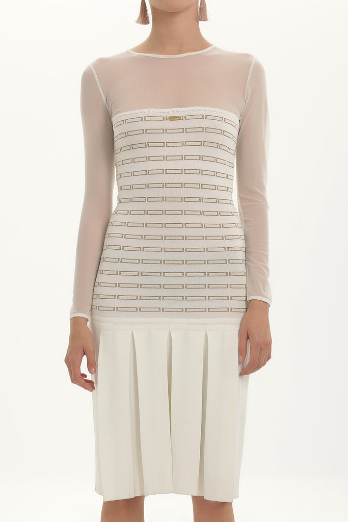 Ecru Pleated knit dress 27828