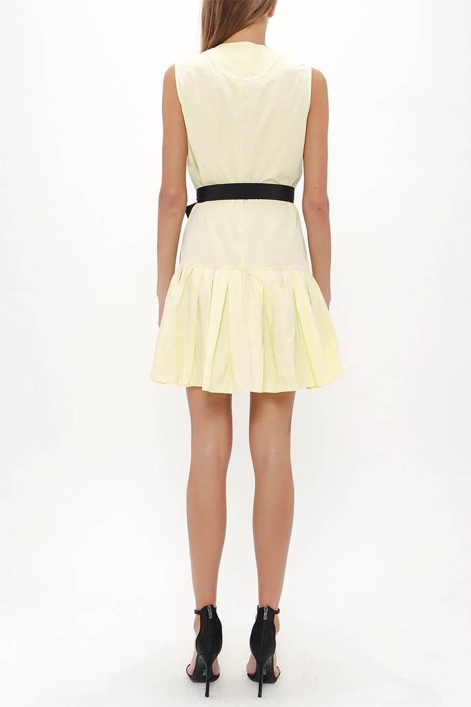Yellow Pleated sleeveless mini dress 92703