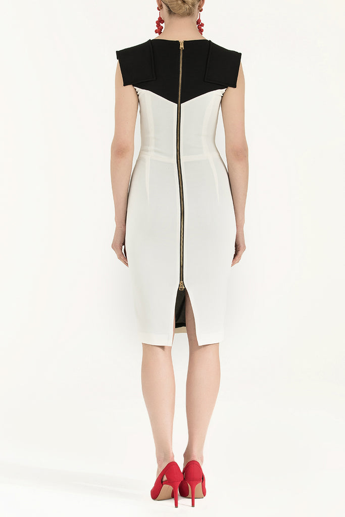 Ve Yaka Örme Elbise Beyaz 91530