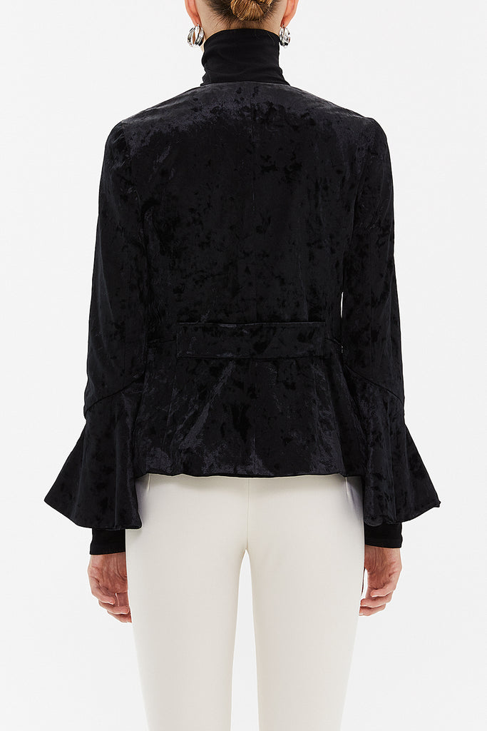 Black Ruffled sleeve velvet jacket 61043