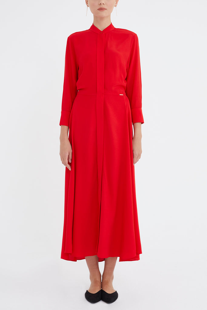 Red Elastic waist midi dress 92957