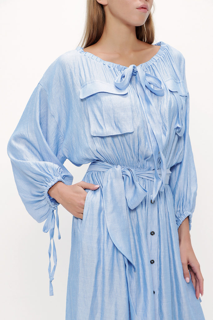 Blue Pocket  off shoulder  maxi dress  92308