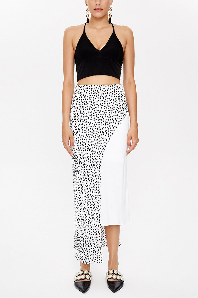 Black White Asymmetric  cut slim skirt  81128