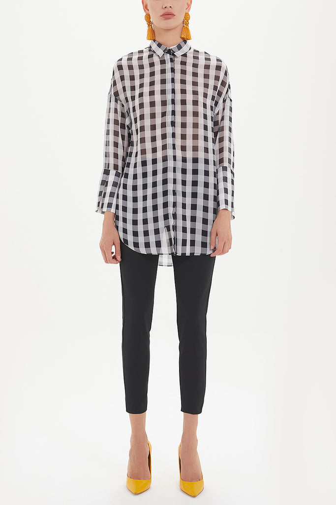 Plaid Side slit wide cut shirt  10686