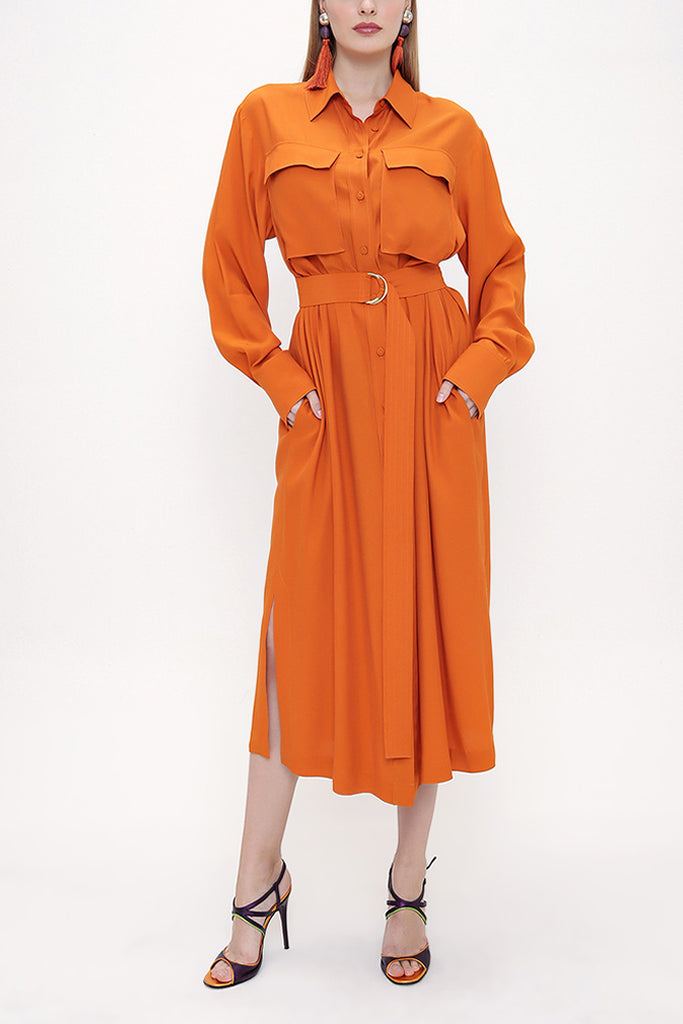 Orange Belted  wide cut dress  93827