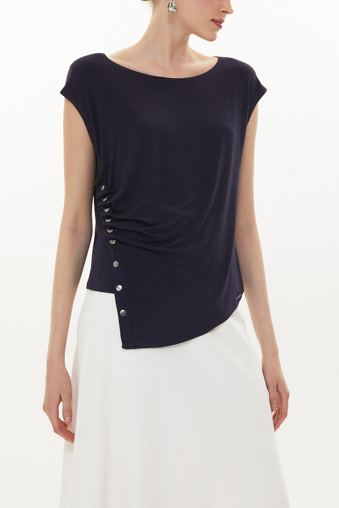 Navy Blue Snap fastener detail  shabby chic blouse  19817