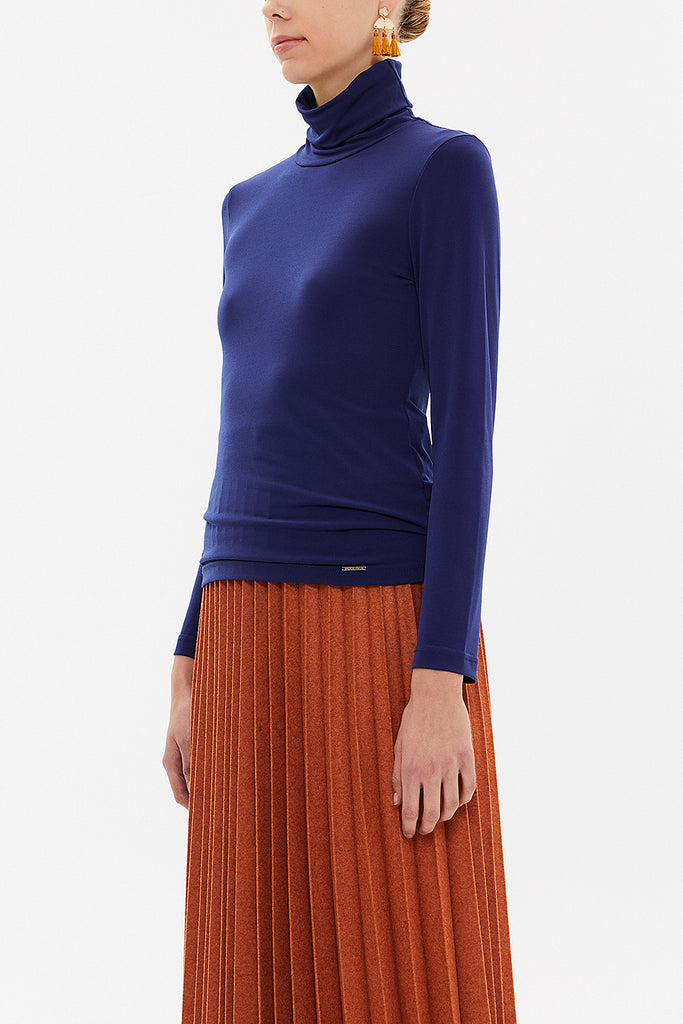 Navy Blue Turtleneck woven  blouse  19665