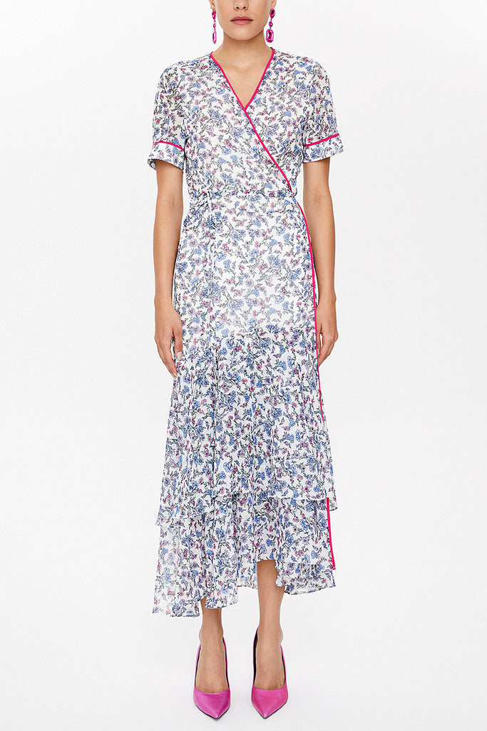 Blue Wrap-over midi dress 92828