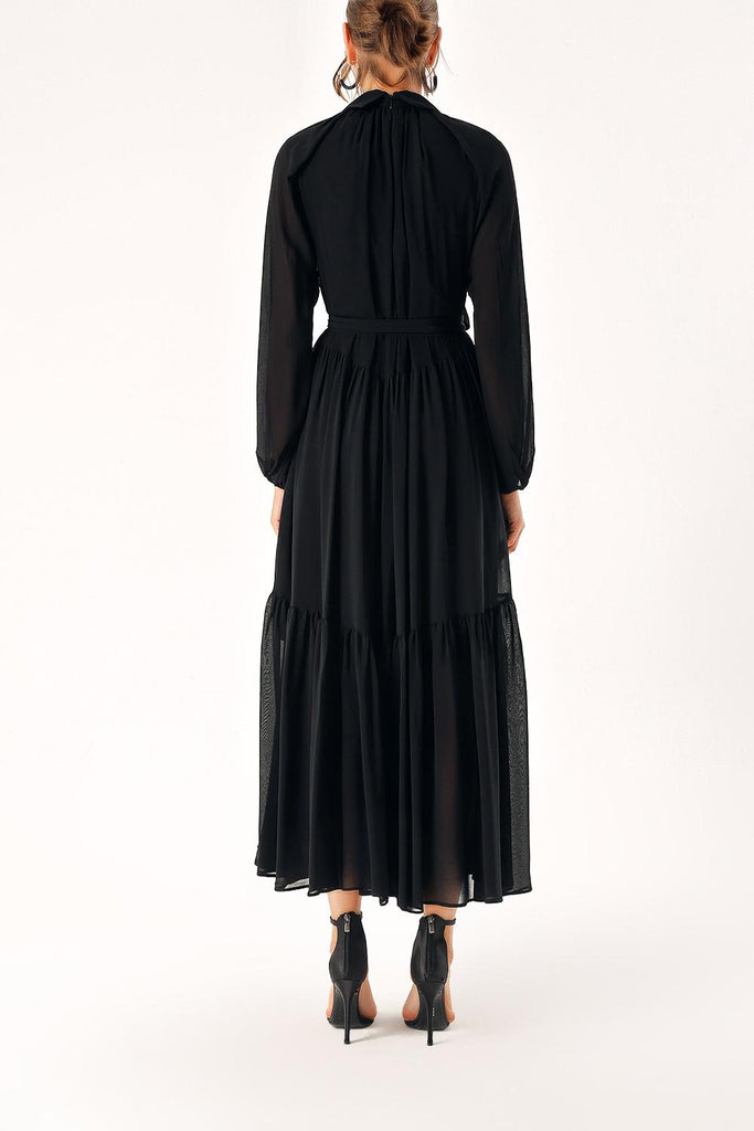 Black Pleated long dress 94337