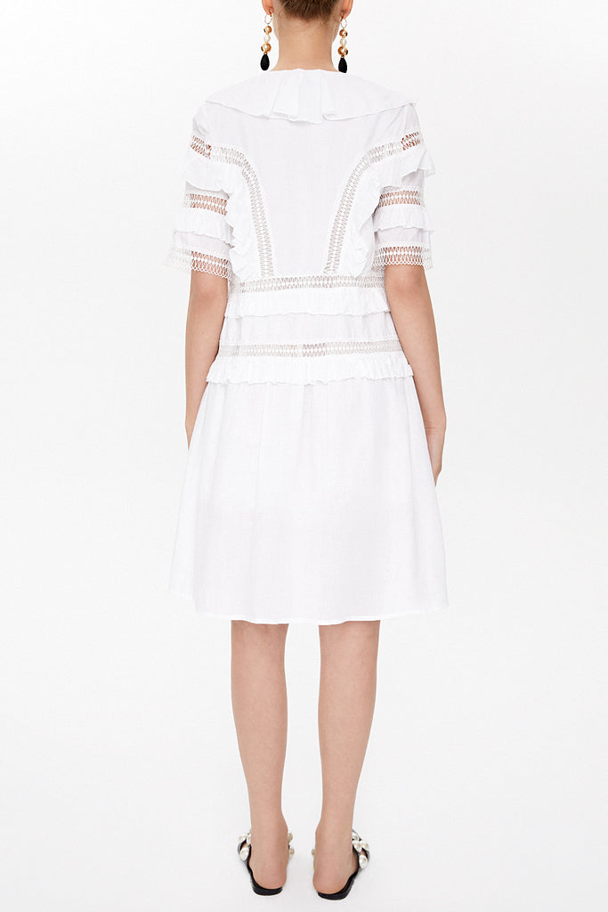 White Lace and ruffled midi dress 92311